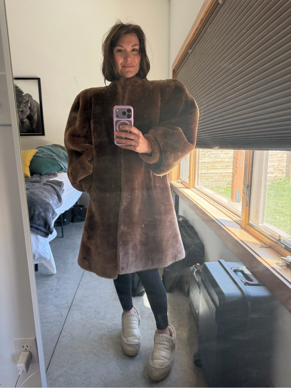 Women’s Brown Plush Faux Fur Coat - Elegant Oversized Jacket